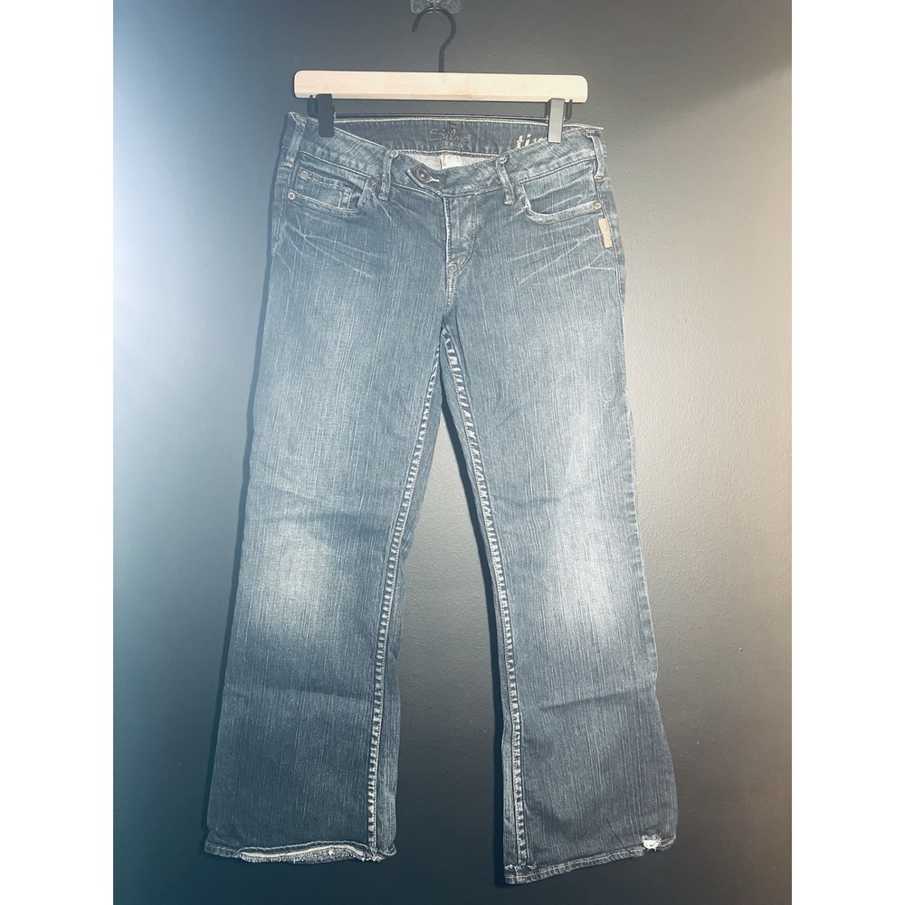 Silver Jeans Tina Womens Size 29X33 Blue Low Rise Denim Flare Distressed(d2)